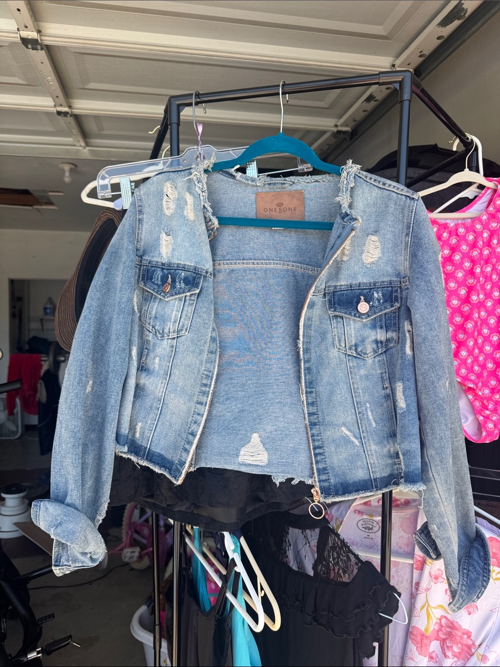 one 5 one Light Blue Distressed Denim Jean Jacket
